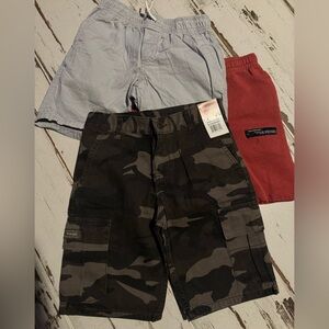 Wrangler Kids Camo Cargo Shorts with Light Blue and Red Pair